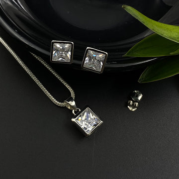 Square Pendant & Ear Studs Set